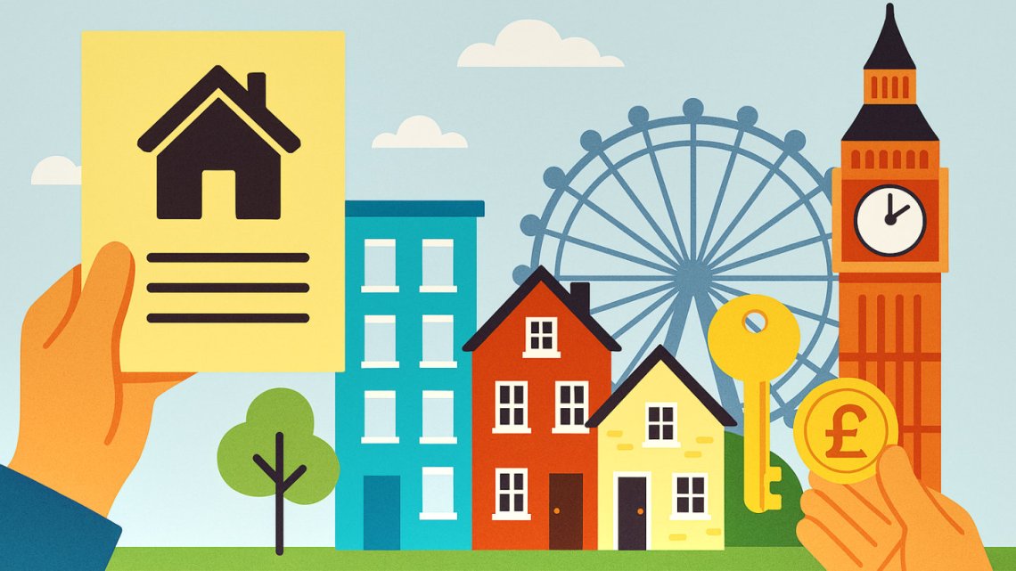 Illustration featuring London properties and landmarks
